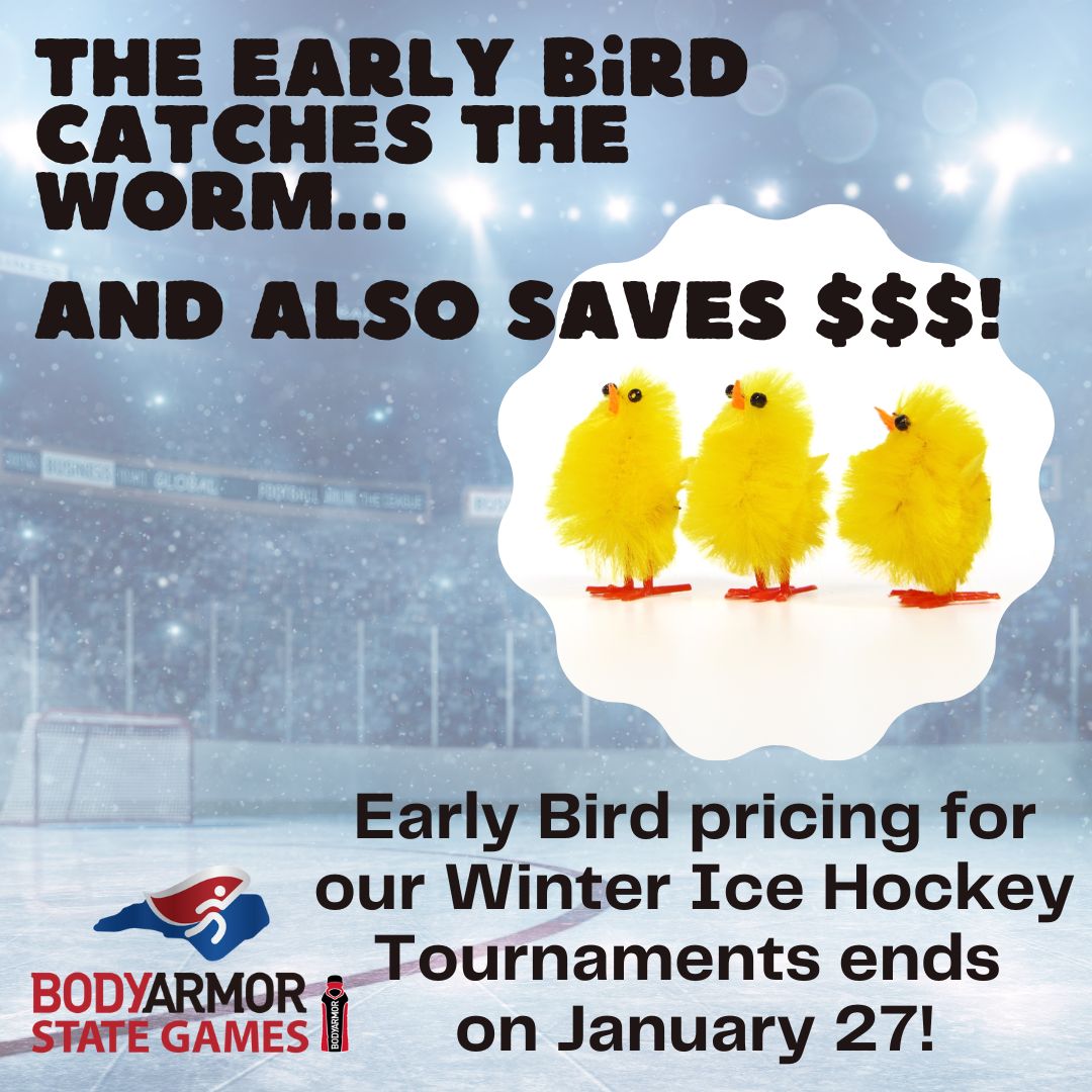 Early Bird Pricing for our Winter Ice Hockey Tournaments ends soon! Make sure to register by 11:59pm on January 26 in order to save $$$. 

Click here to register for Adult - buff.ly/4h3ixHb 

Click here to register for Youth - buff.ly/40usV3k