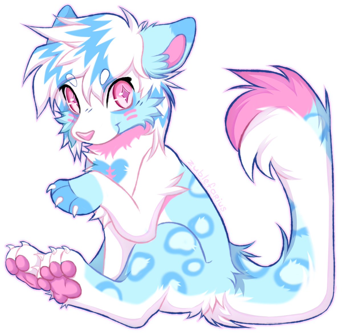My character Indie! She is a snow leopard with a very fluffy tail :3

#furry