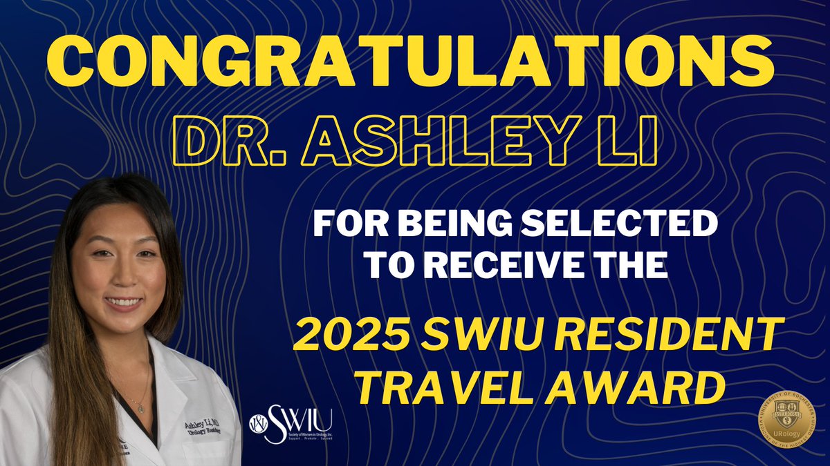 We're thrilled to cheer on Dr. Ashley Li as she attends the #SWIU2025 conference today! 🎉
A huge congratulations on receiving the SWIU Resident Travel Award! Thank you to the generous #SWIU donors for making this opportunity possible. 🌟
#WomenInUrology #URMCUrology <a href="/SWIUorg/">SWIU</a>