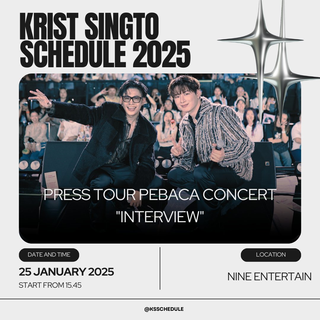 KSschedule's tweet photo. UPDATE!

Krist Singto Schedule this week!

📅 23 January 2025 
(2)

#SingtoPrachaya #สมุนจ้าวป่า
#KristPerawat #ยูยู่ของคุณพี
#คริสสิงโต #ทีมพีรญา https://t.co/hST64UsIiF