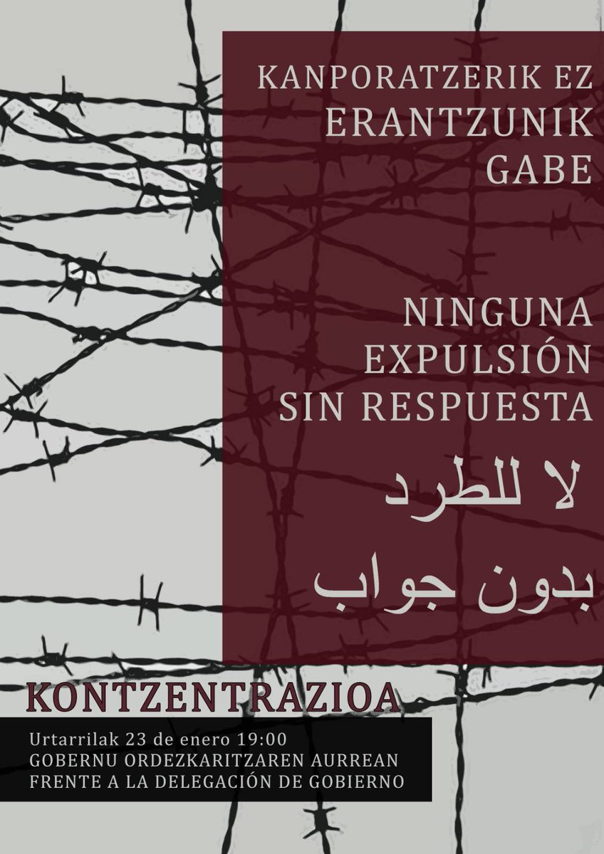 Atención! El compañero identificado en un control racista sigue detenido y a esperas de ser expulsado.
Acercaos a la concentración que haremos frente a la Delegación del Gobierno.
¡Párale los pies al racismo!