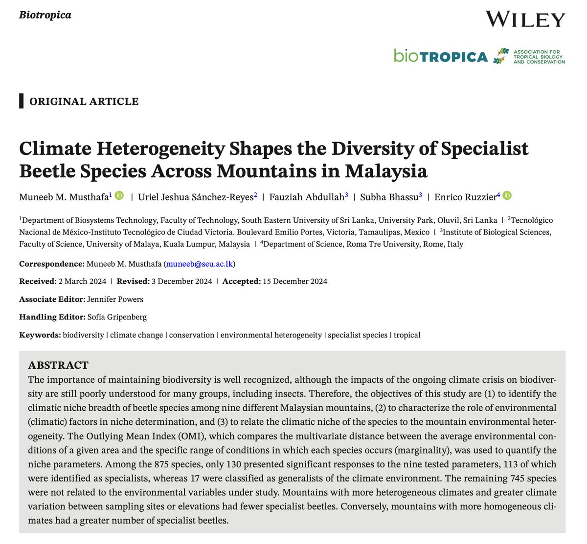 Enrico RUZZIER (@enricoruzzier) on Twitter photo Released today on <a href="/Biotropica/">Biotropica</a>
#coleoptera #climatechange #biodiversity #malaysia #beetles Released today on <a href="/Biotropica/">Biotropica</a>
#coleoptera #climatechange #biodiversity #malaysia #beetles