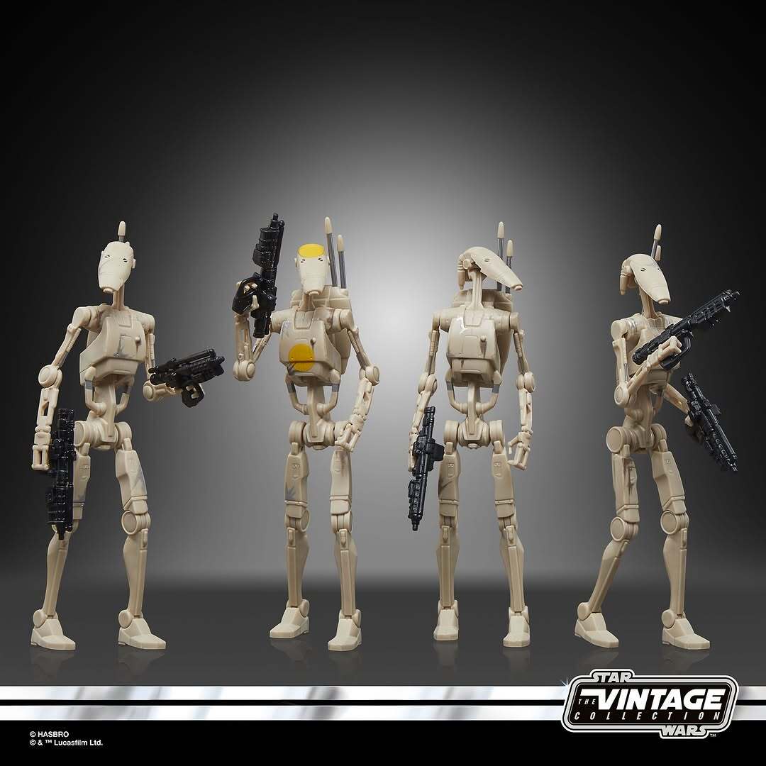 HeroesToys's tweet photo. Star Wars Vintage Collection BATTLE DROID 4-PACK $54.99 | Pre-order on January 23 at 10am/PST from select retailers. #StarWarsVintageCollection #BattleDroids https://t.co/mksfkjH6UX