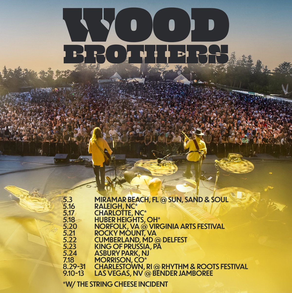 The Wood Brothers (@thewoodbrothers) on Twitter photo JUST ANNOUNCED! New dates in May, including a few shows with <a href="/SCI_Official/">The String Cheese Incident</a> 🌸 Presale starts tomorrow at 10am local with code ‘WOODBROS25’
📸: Jesse Faatz
#thewoodbrothers #livemusic #maylivemusic #thestringcheeseincident JUST ANNOUNCED! New dates in May, including a few shows with <a href="/SCI_Official/">The String Cheese Incident</a> 🌸 Presale starts tomorrow at 10am local with code ‘WOODBROS25’
📸: Jesse Faatz
#thewoodbrothers #livemusic #maylivemusic #thestringcheeseincident