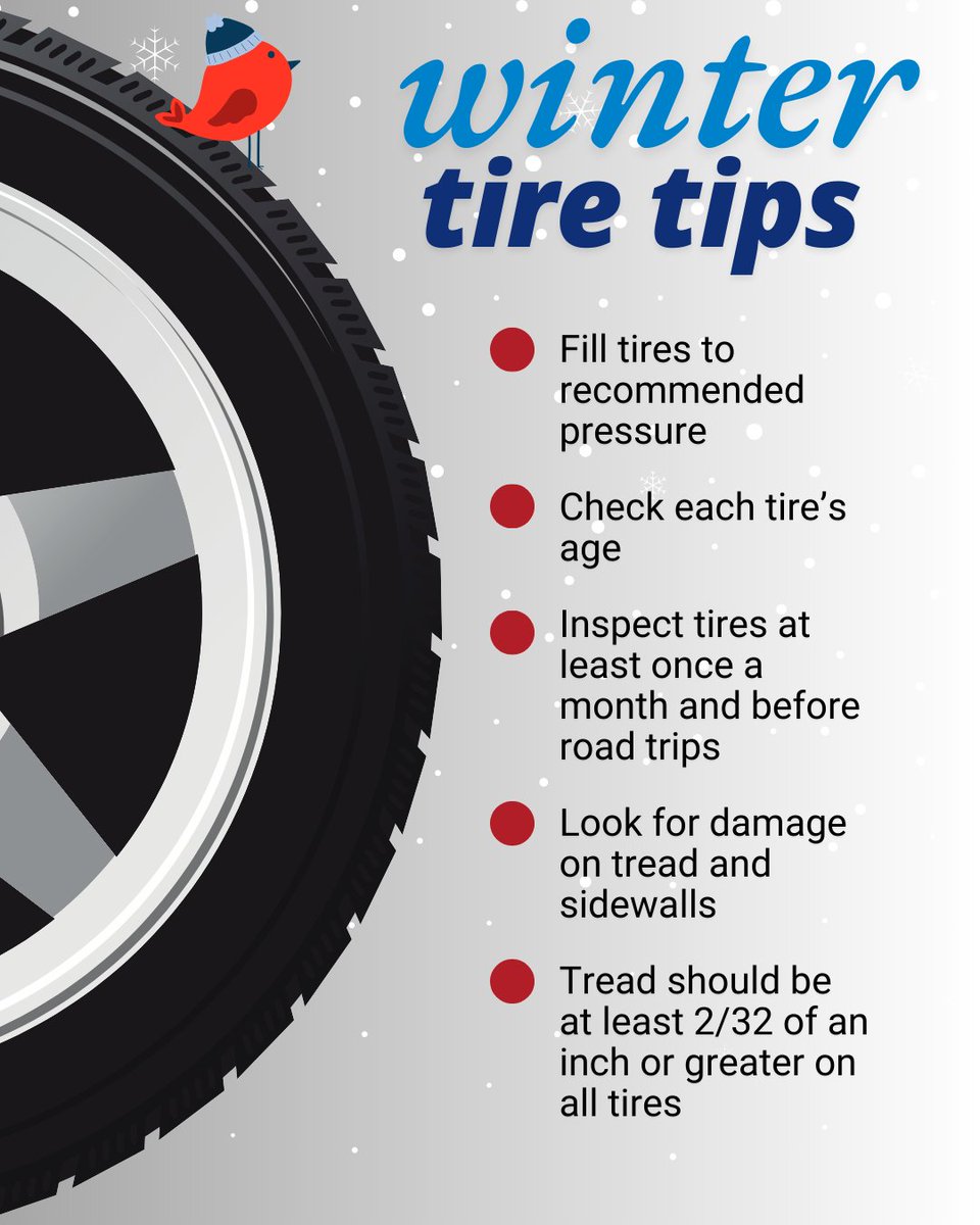 Making sure your tires are ready to roll is one of the best ways to stay SAFE on the road in winter. ⤵️