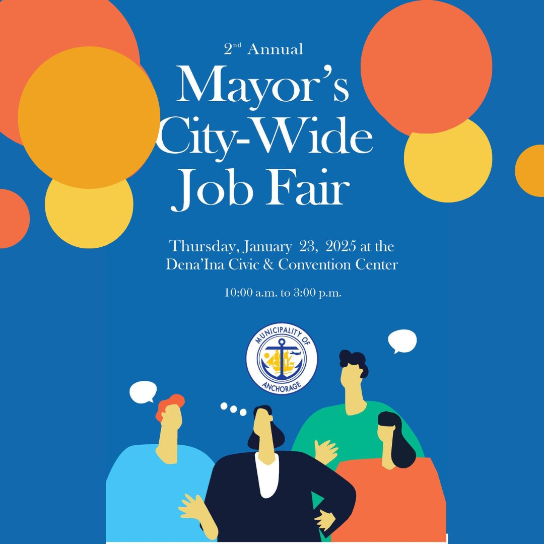 Attention job seekers! Mayor Suzanne LaFrance is inviting all community members looking for employment to the Dena'ina Civic and Convention Center THIS THURSDAY from 10 a.m. to 3 p.m. Free event! Don't miss out! 

Learn more: ow.ly/ANXh50UKMbm