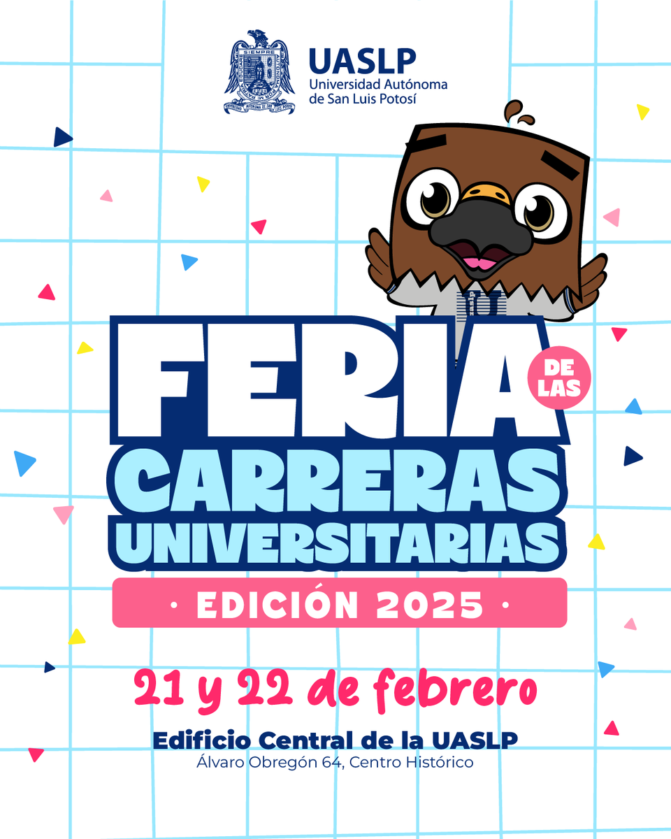LaUASLP's tweet photo. 🔵 Aspirante #UASLP: 
Ya viene la edición 2025 de la "Feria de las Carreras Universitarias" en donde encontrarás nuestra amplia oferta educativa. 

◾️ Viernes 21 de febrero, de 9:00 a 18:00 horas.
◾️ Sábado 22 de febrero, de 9:00 a 16:00 horas.

¡Apúntalo en tu agenda! 🗓️ https://t.co/qkYrdKSznp