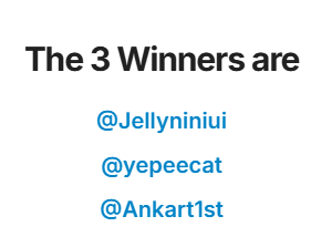 Winner announcement! (number 2 lol) 🌟

Congratulations to:
<a href="/Jellyniniui/">౨ৎ Kuina ౨ৎ</a> 
<a href="/yepeecat/">SEEING SKZ 06/29</a> 
<a href="/Ankart1st/">Ank</a> 

For winning themselves an Increased Item limit gamepass! They will have 48 hours to claim their prize! :D