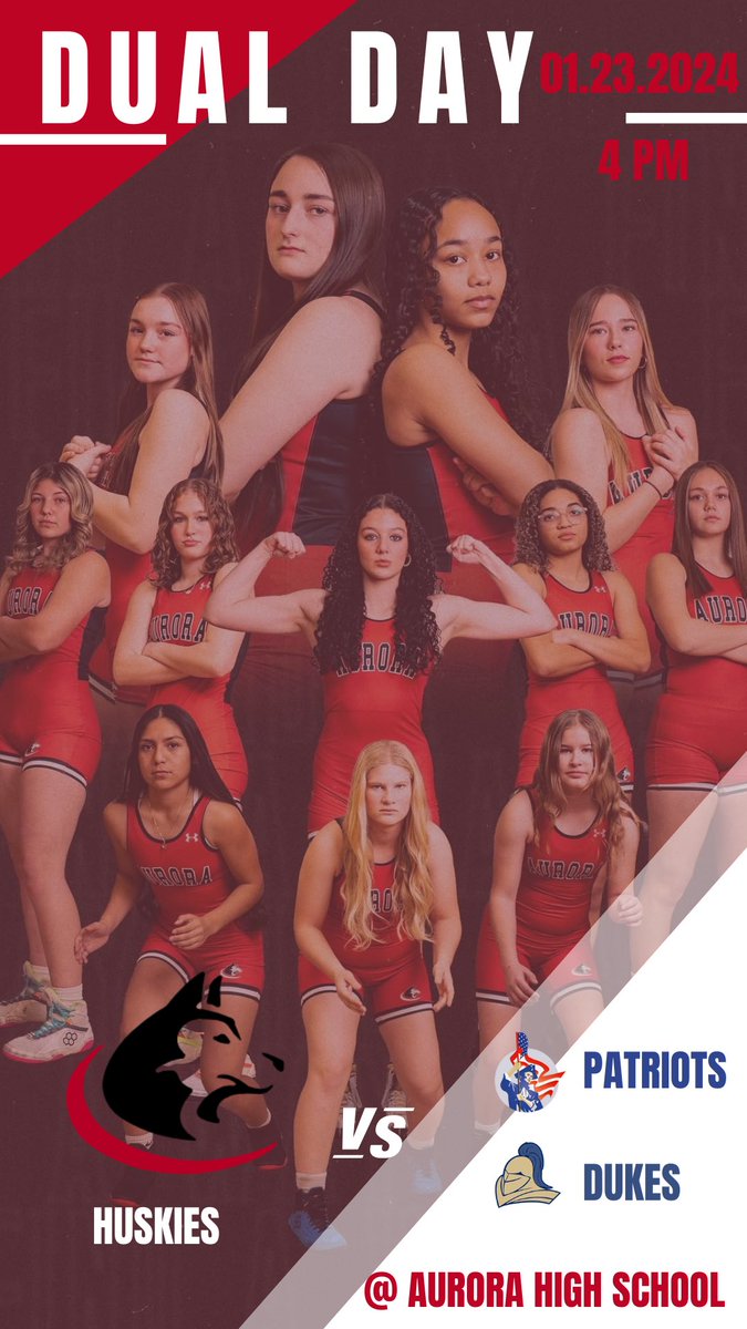 Get ready for not only one Husky Dual but for TWO Husky Duals!!!!
 
Huskies v. Patriots 
Patriots v. Dukes 
Huskies v. Dukes

🗓️ Thursday 23rd 
📍Aurora High School
⌚️4pm