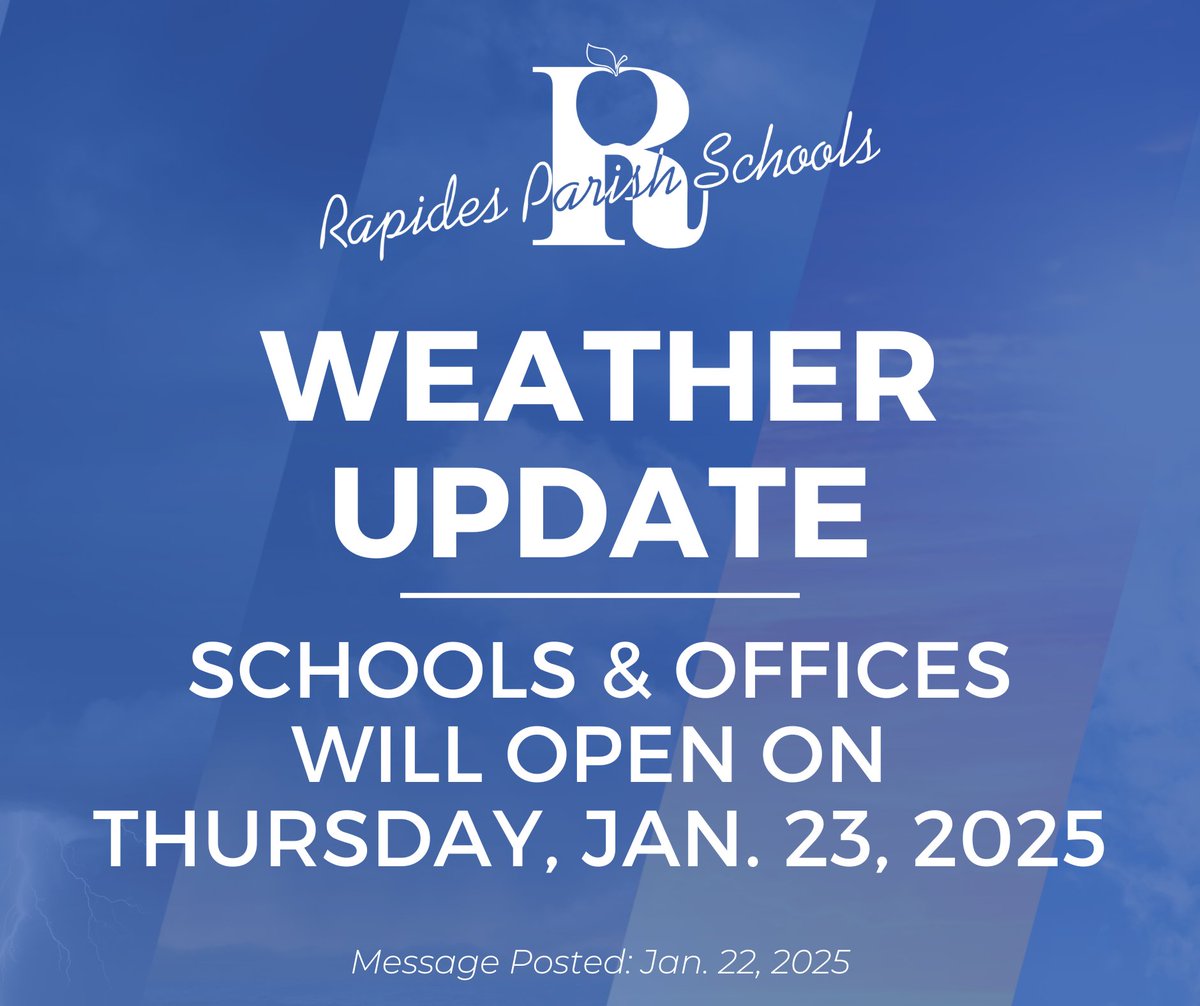 At this time, we are planning for all RPSB schools &amp; offices to be open tomorrow, Thursday, Jan. 23, 2025.
Our teams are working to address any plumbing and/or heating issues. In the event a school cannot open due to weather related issues, we will communicate further.