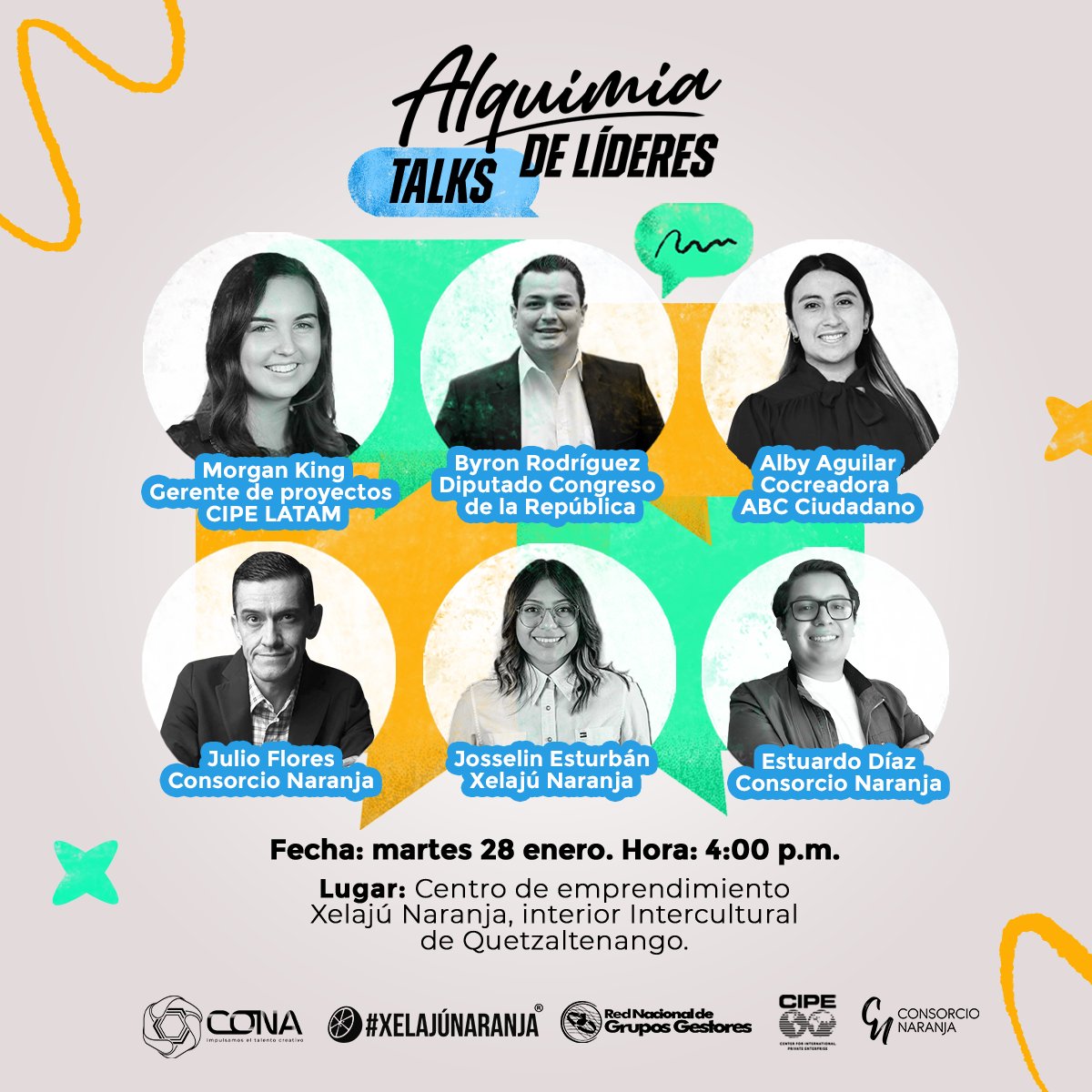 💡 Conversatorio de liderazgo transformador con líderes de alto impacto:
🌟 Morgan King
🌟 Byron Rodríguez 
🌟 Alby Aguilar Hernández
🌟 Estuardo Díaz 
🌟 Julio Flores
🌟 Josselin Esturbán
📅 28 Ene 🕓 4:00 p.m.
📍 Centro Xelajú Naranja
👉 Link: docs.google.com/forms/d/e/1FAI…