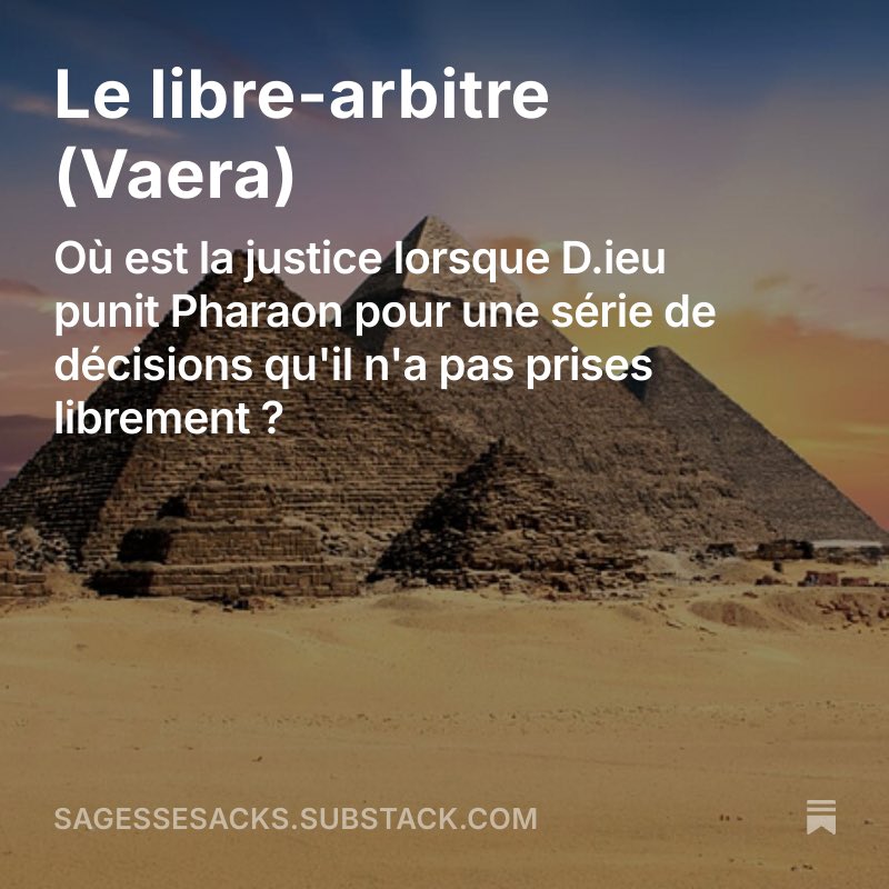 EquiteIsraelOff's tweet image. Le libre-arbitre (Vaera)
Où est la justice lorsque D.ieu punit Pharaon pour une série de décisions qu'il n'a pas prises librement ?

🎧 À écouter ici :
sagessesacks.substack.com/p/le-libre-arb…

#Paracha #Parasha #Vaera #RabbiSacks