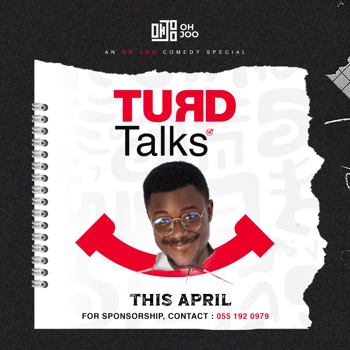 Oh_Joo1's tweet photo. This April. All roads lead to Turd Talks: An Oh Joo Comedy Special. Lots of laughter. Lots of information. A whole New Experience. All from a very Re-Liar-Able Source. 

📍This April. Get Ready!!!

#TurdTalks #OhJoo #ComedySpecial #ProfLiarnel #Wonhuso #TheHypeHouse #ghana https://t.co/cU35NRJxFL