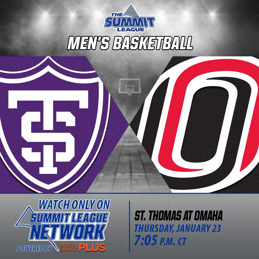 TheSummitLeague's tweet photo. 𝐊𝐄𝐘 𝐌𝐀𝐓𝐂𝐇𝐔𝐏 ✨
 
@TommieMBBall at @OmahaMBB 
 🏟 » Baxter Arena (Omaha, NE)
⏰ » 7:05 p.m. CT
📺 » SLN (@MidcoSports)
Subscribe » https://t.co/MDfvKFPDUF

#ReachTheSummit x #SummitMBB https://t.co/c7nJQFA7bC