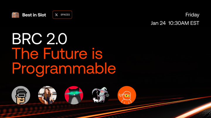 Best in Slot | BRC2.0 Loading... ⏳ (@bestinslotxyz) on Twitter photo We’re hosting a BRC2.0 community space with <a href="/domodata/">domo</a>, @0xbinari, <a href="/realmtbman/">Yohann</a>, and <a href="/BobBodily/">Bob Bodily, PhD 👋 | #BTC #ETH #ICP 🧙🏽♂️</a> to discuss the development of BRC20’s upcoming “programmable module.” 🌟🎙️
x.com/i/spaces/1lPKq… 🔔
In advance of this space, community members are welcome to submit questions they We’re hosting a BRC2.0 community space with <a href="/domodata/">domo</a>, @0xbinari, <a href="/realmtbman/">Yohann</a>, and <a href="/BobBodily/">Bob Bodily, PhD 👋 | #BTC #ETH #ICP 🧙🏽♂️</a> to discuss the development of BRC20’s upcoming “programmable module.” 🌟🎙️
x.com/i/spaces/1lPKq… 🔔
In advance of this space, community members are welcome to submit questions they