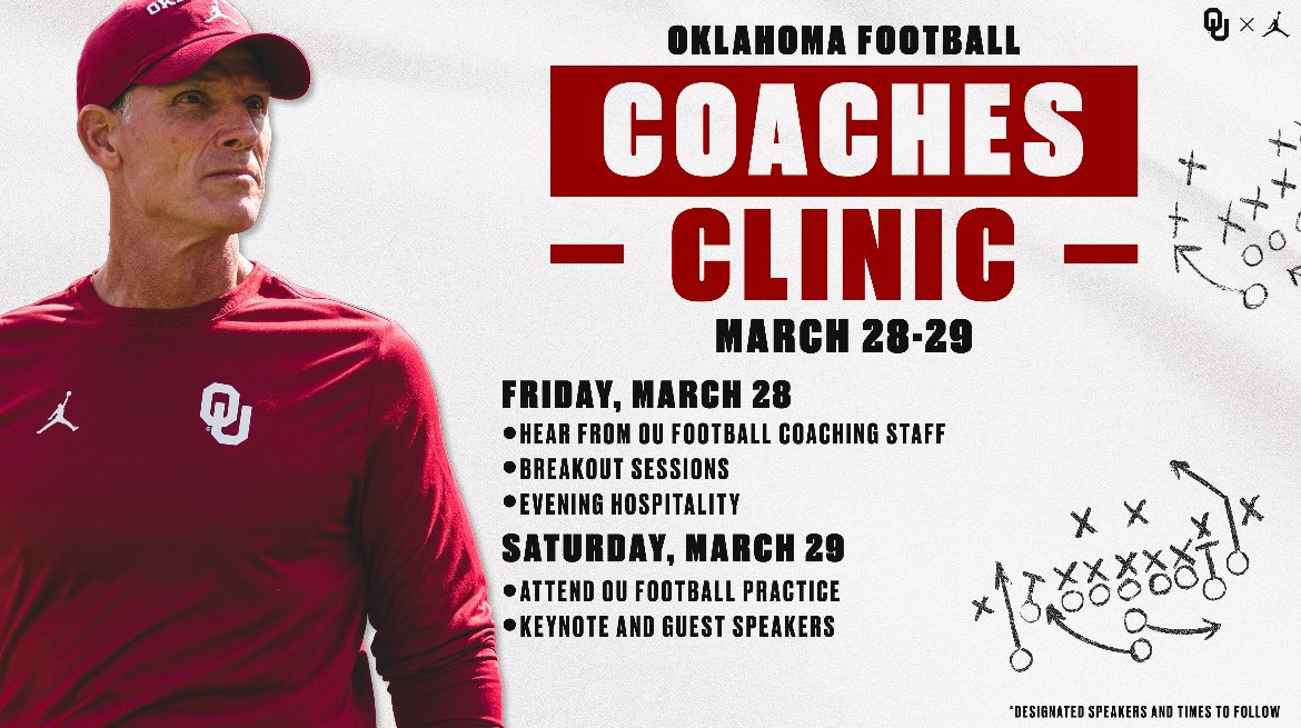 OU Football High School Coaches Clinic March 28-29. Lots of great speakers. Sign up link will follow…