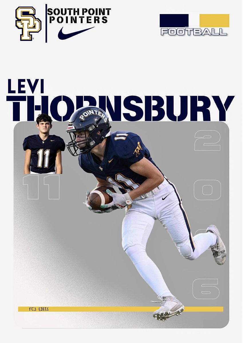 🏈Player Profile📈

Levi Thornsbury
2026 - WR | DB
-Levi is someone who consistently demonstrates a strong work ethic on and off the field, always pushing himself to improve, putting in extra practice, and never shying away from tough challenges!  Last Season Levi mainly played