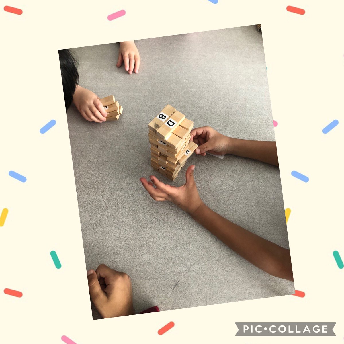 msvale1's tweet photo. A fun afternoon of alphabet Jenga! What letters do you recognize? What sounds do the letters make? @TribuneDrive https://t.co/Za7zUWyMh8
