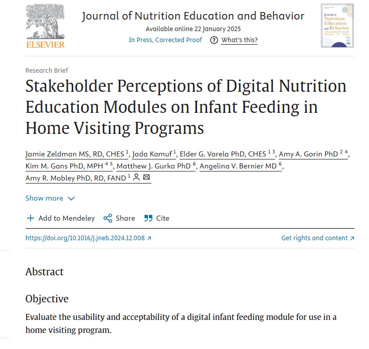 Nutrition Education & Behavioral Science Lab (@ufnebs_lab) on Twitter photo We are pleased to share that NEBS Lab Doctoral Candidate, <a href="/JamieZeldman/">Jamie Zeldman</a>, recently had a first-authored manuscript accepted to <a href="/JNEBonline/">JNEBOnline</a> related to our lab's work with home visiting programs in Florida. Check out the article here: authors.elsevier.com/a/1kU775KxDN-G…
Way to go, Jamie! #UF We are pleased to share that NEBS Lab Doctoral Candidate, <a href="/JamieZeldman/">Jamie Zeldman</a>, recently had a first-authored manuscript accepted to <a href="/JNEBonline/">JNEBOnline</a> related to our lab's work with home visiting programs in Florida. Check out the article here: authors.elsevier.com/a/1kU775KxDN-G…
Way to go, Jamie! #UF