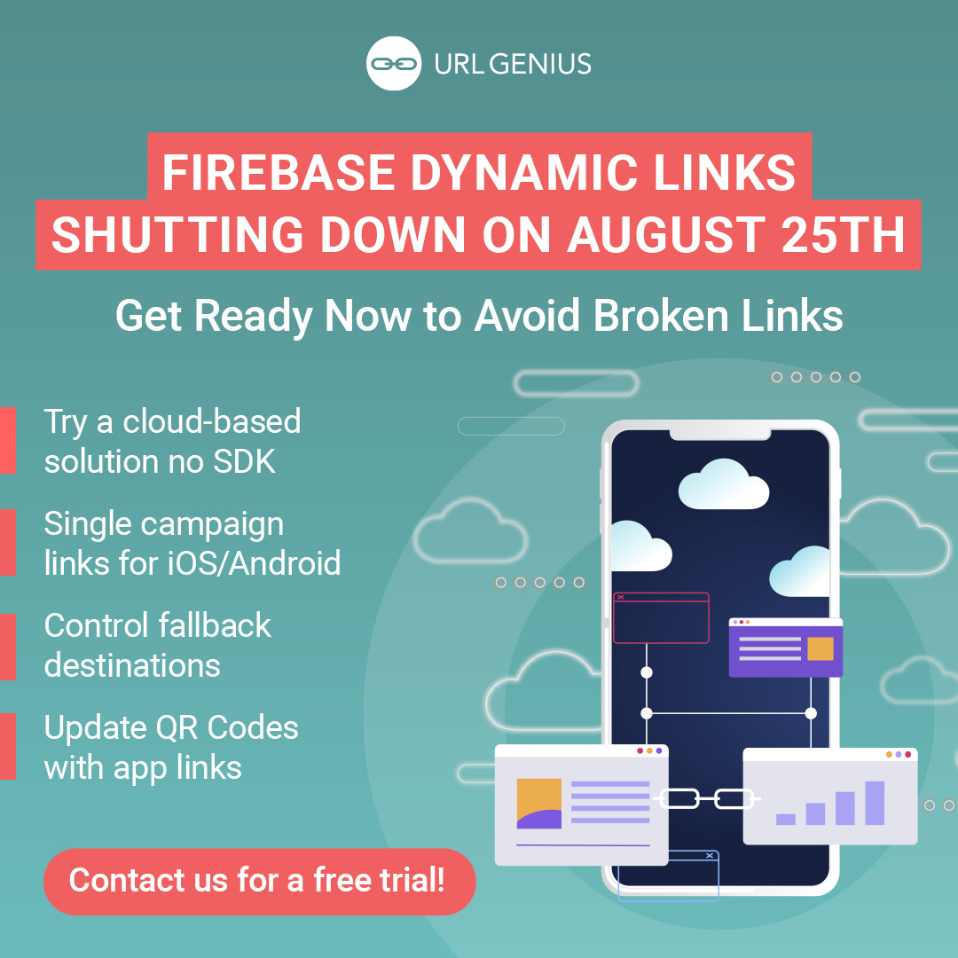 📣The deprecation of Firebase Dynamic Links is on ⛔ August 25th, 2025! ⛔ Do you have a plan to replace app links and QR codes? Discover the benefits of an SDK-free solution. Easy implementation. Fast and free to test!  🏁