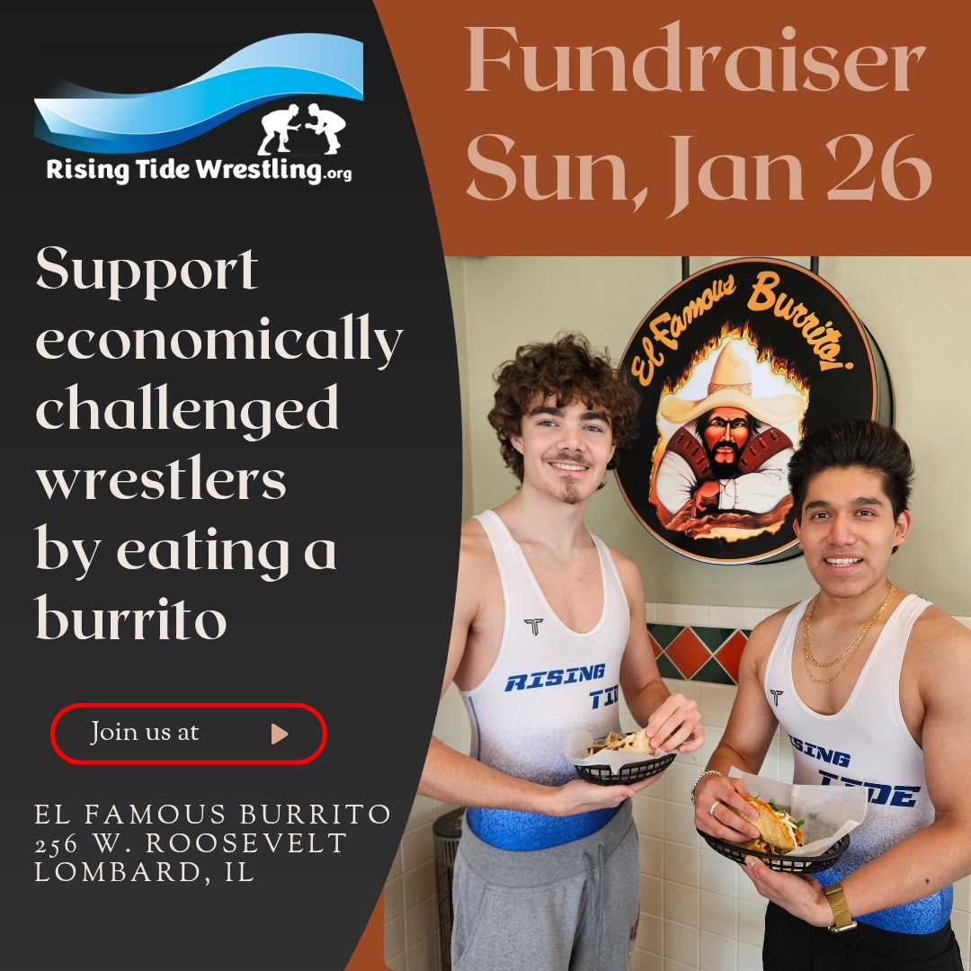 RisingTideWC's tweet photo. El Famous Burrito-Lombard is helping us provide grants to low-income wrestlers. Mention or show this post on Sunday the 26th and they will donate 20% of your order (dine-in or take-out) https://t.co/isdhx02mMH