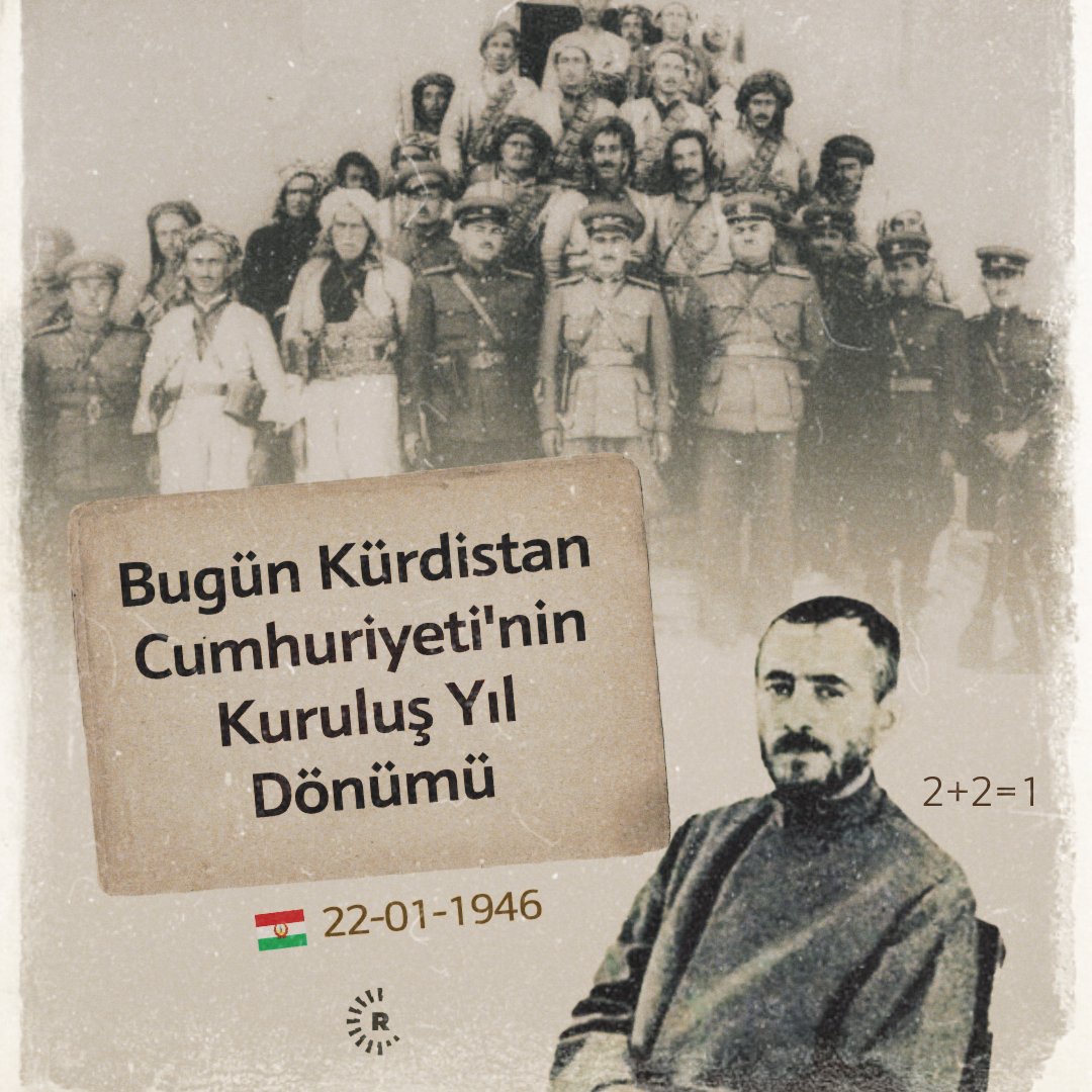 #Kürdistan Cumhuriyeti, 77 yıl önce bugün, 22 Ocak 1946'da Rojhılat’ın Mahabad kentindeki Çarçıra Meydanı’nda yapılan açıklama ile ilan edildi