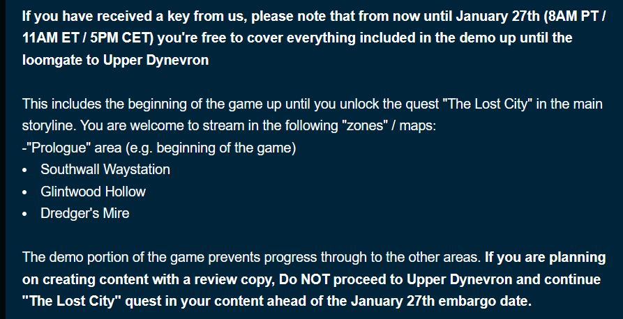Illuminat3d's tweet photo. @terminalsio The email I received yesterday implied that we were permitted to cover all content within the game demo, including the area up to the Loomgate to Upper Dynevron, whether we were streaming, creating Let's Plays or walkthroughs https://t.co/DDDt3xOBwV