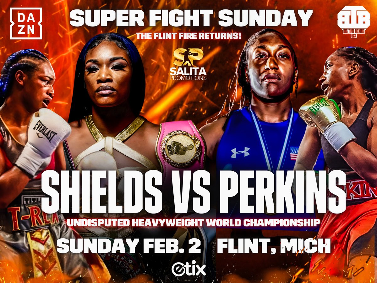 HUGE FIGHT coming our way! The GWOAT <a href="/Claressashields/">Claressa Gwoat Shields</a> , the reigning WBC and WBO World Champion, will defend her unified titles and fight for the vacant WBA Heavyweight World title against undefeated contender Danielle Perkins RIGHT HERE at the <a href="/DortEventCenter/">Dort Financial Center</a>!
Ticket On-Sale