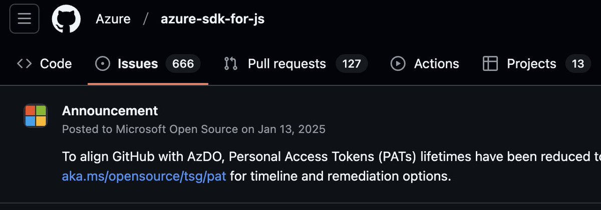 mattpodwysocki's tweet image. Feeling lucky today with the Azure SDK for JavaScript with 666 open issues and 13 projects