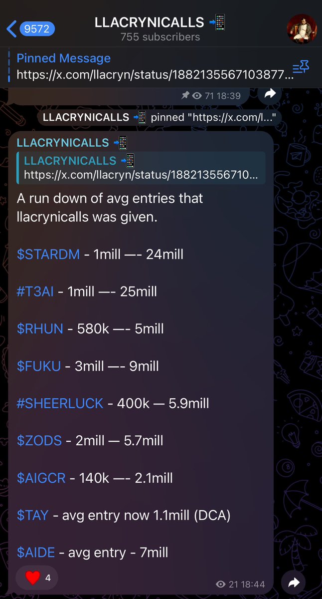 llacryn's tweet photo. Just for the newcomers around here… 

Welcome. 

We will not shill you utter shit. 

Only projects that I believe have potential to run & allow us to eat.

May we all see generational wealth this cycle. 

Just a few bags llacrynicalls have bought & what they did, enjoy: 

https://t.co/zABbVCTvQp