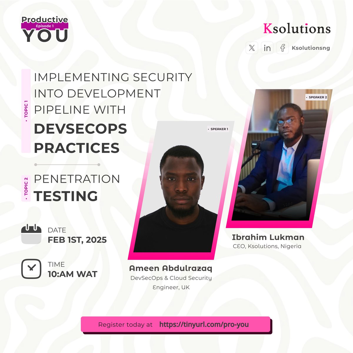 ksolutionsng's tweet photo. Join ProductiveYou's FREE webinar series to learn how to implement security into the development pipeline through DevSecOps practices and penetration testing.

 Register now for free:https://t.co/nm1BlOjSLh.

Led by industry experts and offering valuable practical insights https://t.co/gIYTym8YlS