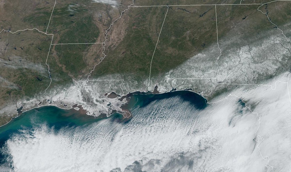 The departing clouds reveal the extent of the snow cover across the Deep South. #lawx #mswx #alwx #flwx #txwx
