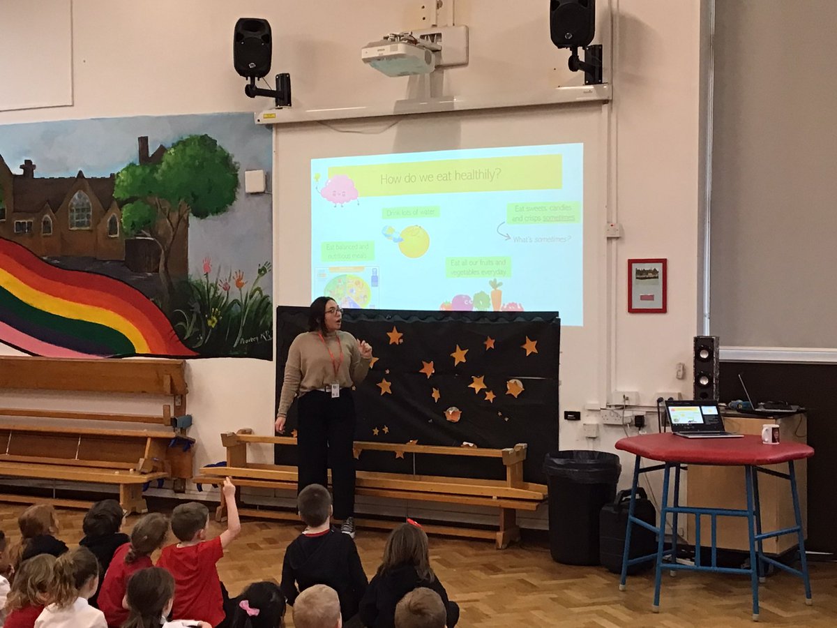 Today we hosted a special assembly from Sophie from AIP, our lunch providers. We explored healthy eating, the importance of drinking water and how a rainbow diet keeps us healthy. 
Huge thanks to Sophie for visiting!
#smallschoolbigheart