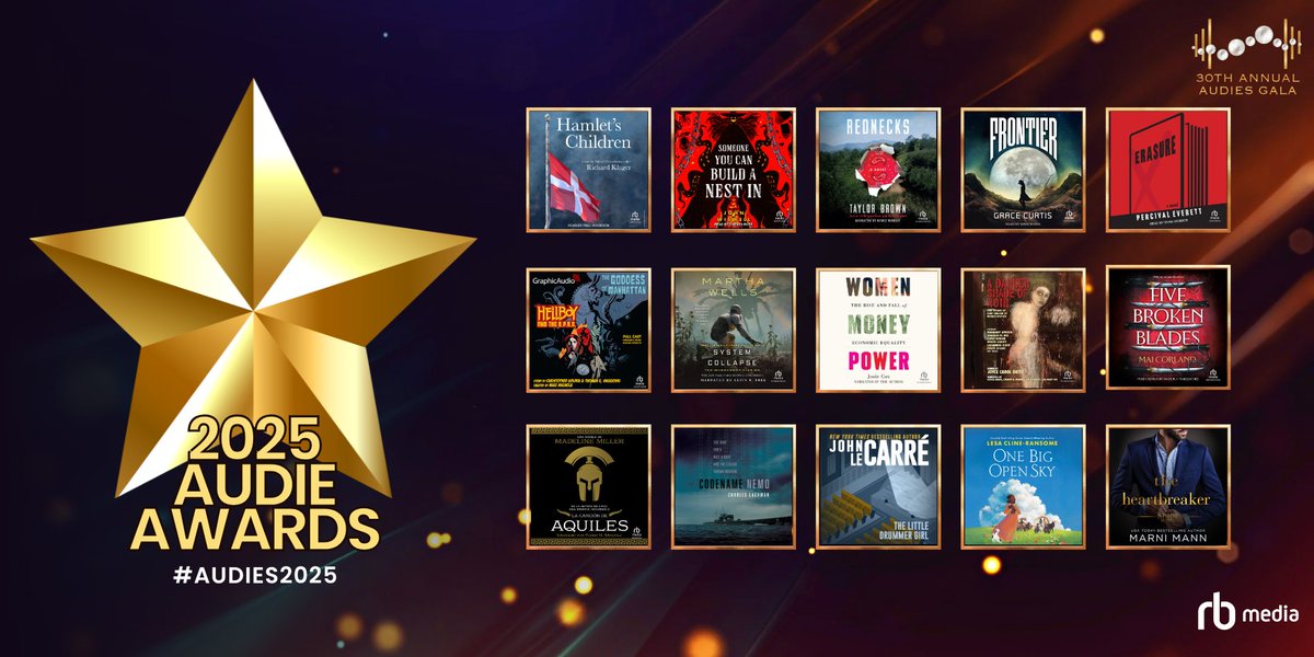 RBmedia (@rbmediaco) on Twitter photo Fifteen RBmedia titles are finalists in the 2025 Audie Awards! Winners will be announced at the Audies Gala on March 4. Congratulations to all finalists! Learn more: hubs.ly/Q033zB_j0
<a href="/recordedbooks/">Recorded Books</a> <a href="/TantorAudio/">Tantor Audio</a> <a href="/Dreamscapeaudio/">Dreamscape Media</a> <a href="/GraphicAudio/">GraphicAudio</a> <a href="/bookavivo/">BookaVivo</a> <a href="/audiobooks/">Audiobooks</a> Fifteen RBmedia titles are finalists in the 2025 Audie Awards! Winners will be announced at the Audies Gala on March 4. Congratulations to all finalists! Learn more: hubs.ly/Q033zB_j0
<a href="/recordedbooks/">Recorded Books</a> <a href="/TantorAudio/">Tantor Audio</a> <a href="/Dreamscapeaudio/">Dreamscape Media</a> <a href="/GraphicAudio/">GraphicAudio</a> <a href="/bookavivo/">BookaVivo</a> <a href="/audiobooks/">Audiobooks</a>