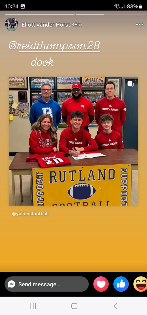 Congratulations to my teammate <a href="/Reidthompson28/">Reid Thompson</a> for committing to <a href="/YULionsFootball/">York Lions Football</a>!!! Coach <a href="/Djanke7/">Dexter Janke</a>, you got two great products, Reid, who will dominate your program and Coach @elihaynes11 for your special teams!!!! Let's gooo another Rutland player for <a href="/USPORTSca/">U SPORTS</a>!!