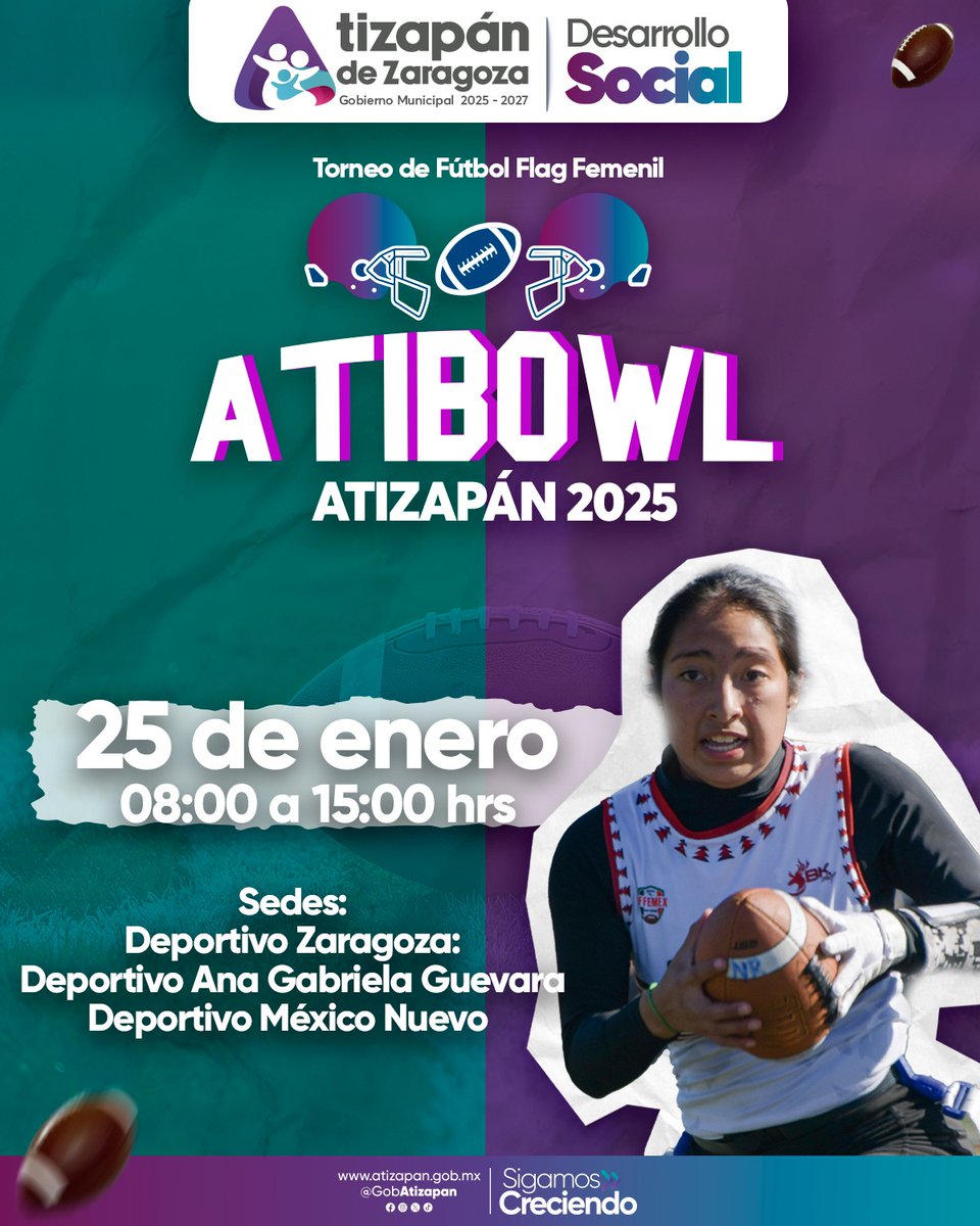 GobAtizapan's tweet image. ¡El deporte femenino se vive en grande en Atizapán! 

No te pierdas el emocionante Torneo de #FútbolFlag Femenil #ATIBOLW 2025 , donde el talento y la pasión se apoderan del campo.