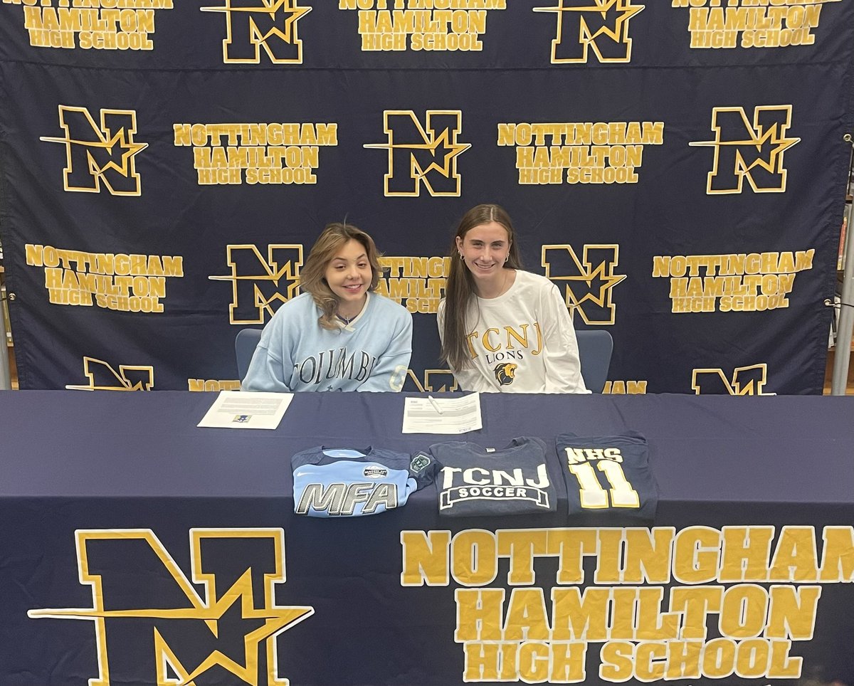 StarAthleticsAD's tweet photo. Congrats to our seniors Bridget Cutty and Catalina Holliday who had their NLI signing events today.  We are extremely proud and are looking forward to following you in your next chapter.  @HTSD_Nottingham @NottinghamNABC @NottinghamHSAD @tcnjlions @GoColumbiaLions https://t.co/qEUuin4UUT