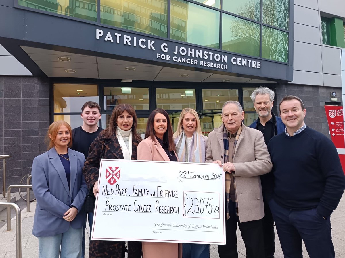 We were delighted to Support the Parr Family in their recent fundraiser in aid of QUB Prostate Cancer Research.

Pictured are members of the Parr Family handing over a Cheque to Dr Aidan Cole (Consultant Oncologist) &amp; Professor Joe O’Sullivan (Clinical Professor) of QUB Belfast.