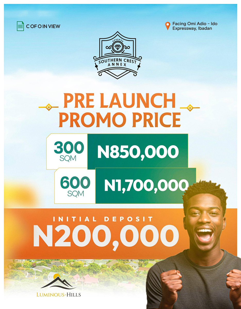 luxcomforthomes's tweet image. You missed the first one, you better

*📣 Introducing Southern Crest Annex - Your Next Real Estate Opportunity!*

Pre-Launch Promo Prices are here!
🏡 300 SQM - N850,000
🏡 600 SQM - N1,700,000
💰 Initial Deposit - Just N200,000!