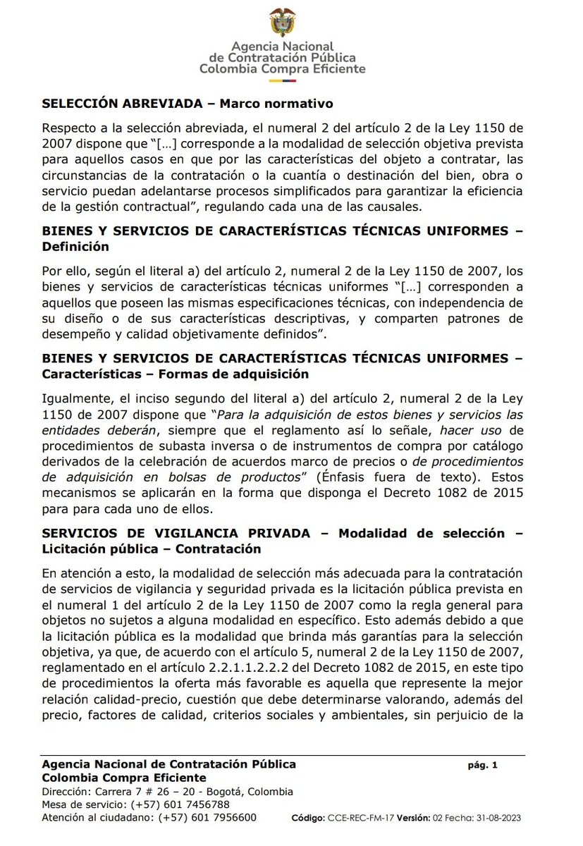 roap12's tweet photo. Contratación Estatal: Concepto de CCE donde resuelve:  ¿cuál es la modalidad de selección aplicable para la contratación de servicios de vigilancia y seguridad privada?
https://t.co/IS7xTjvzsJ https://t.co/dEgqVbqSBe