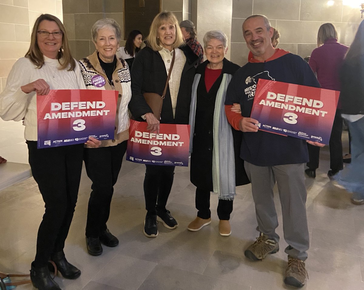 League members Kay Park, Sherri Pogue, Gloria Garidel and Patricia O'Roark attended the Reproductive Freedom Day of Action in Jefferson City. They're pictured with Bob Barker, a volunteer with Abortion Access.
