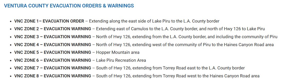 #HughesFire: Additional evacuation warnings issued in Ventura County. All of Piru is now under evacuation warning. 

Map: vcoes.maps.arcgis.com/apps/dashboard…