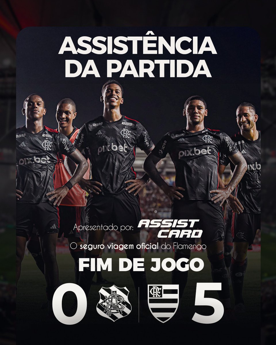 Flamengo's tweet photo. Guilherme disparou em contra ataque. O camisa 47, na entrada da área, rolou para Carlinhos fazer o terceiro gol do Flamengo.
Assistência da Partida apresentada por Assist Card, o seguro viagem oficial do Flamengo. #AssistCardFla #AssistFla @assistcard https://t.co/OHAUivEyMT