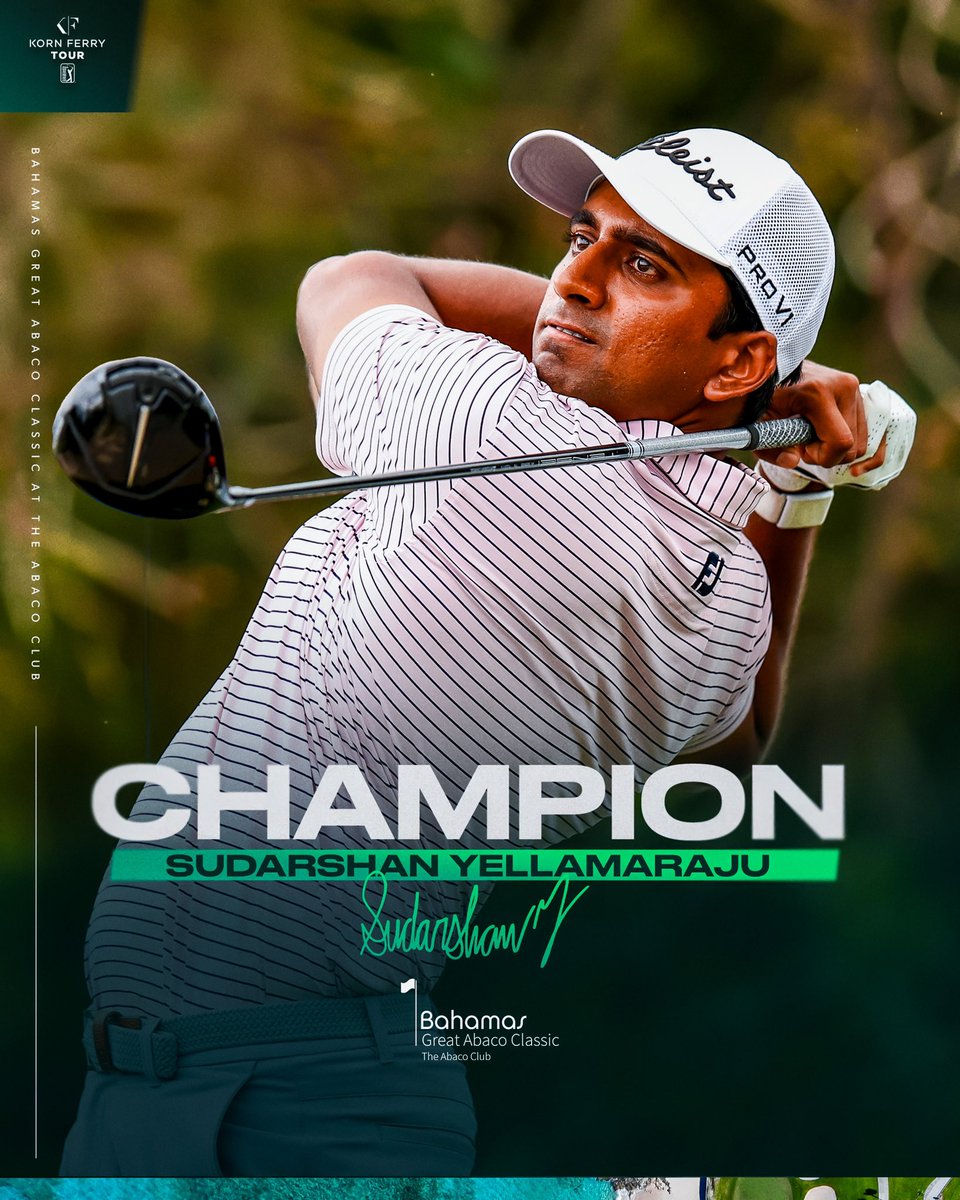 Korn Ferry Tour (@kornferrytour) on Twitter photo A winner for the first time as a professional 🏆
Sudarshan Yellamaraju breaks the tournament scoring record on his way to winning <a href="/BahamasKFTour/">Bahamas Korn Ferry Tour</a> Great Abaco Classic at The Abaco Club. A winner for the first time as a professional 🏆
Sudarshan Yellamaraju breaks the tournament scoring record on his way to winning <a href="/BahamasKFTour/">Bahamas Korn Ferry Tour</a> Great Abaco Classic at The Abaco Club.