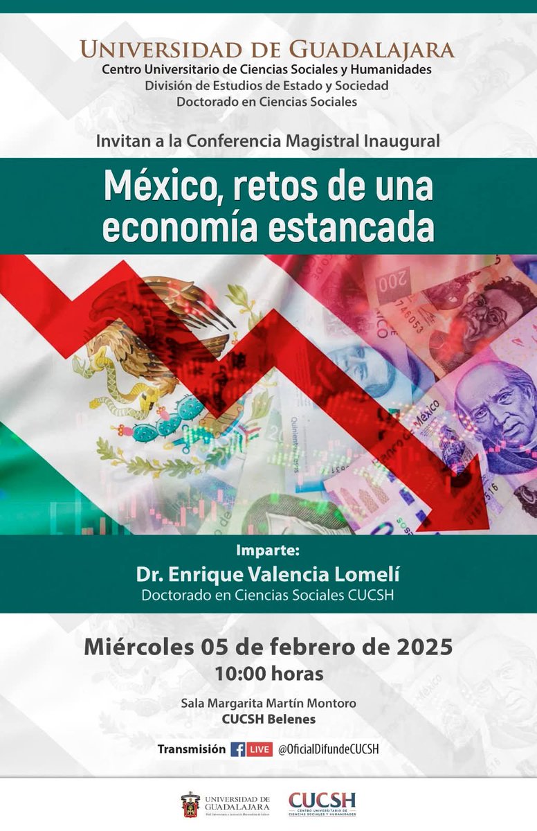 Con mucho gusto extendemos la invitación a la Conferencia inaugural del Doctorado en Ciencias Sociales UdeG. En esta ocasión dictada por nuestro querido amigo el Dr. Enrique Valencia.