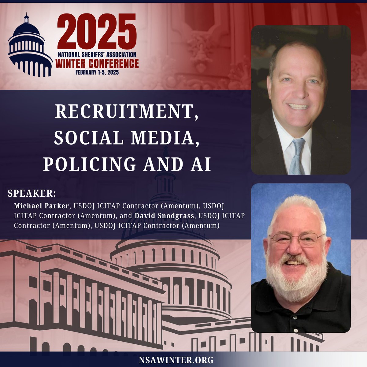 NationalSheriff's tweet image. Day 6 of the #Sheriffs2025 Speaker Spotlight!

The 2025 NSA Winter Conference is just weeks away! Have you secured your spot yet? Don’t miss the chance to hear from our outstanding seminar speakers and gain insights from industry experts. These sessions are designed to help you…