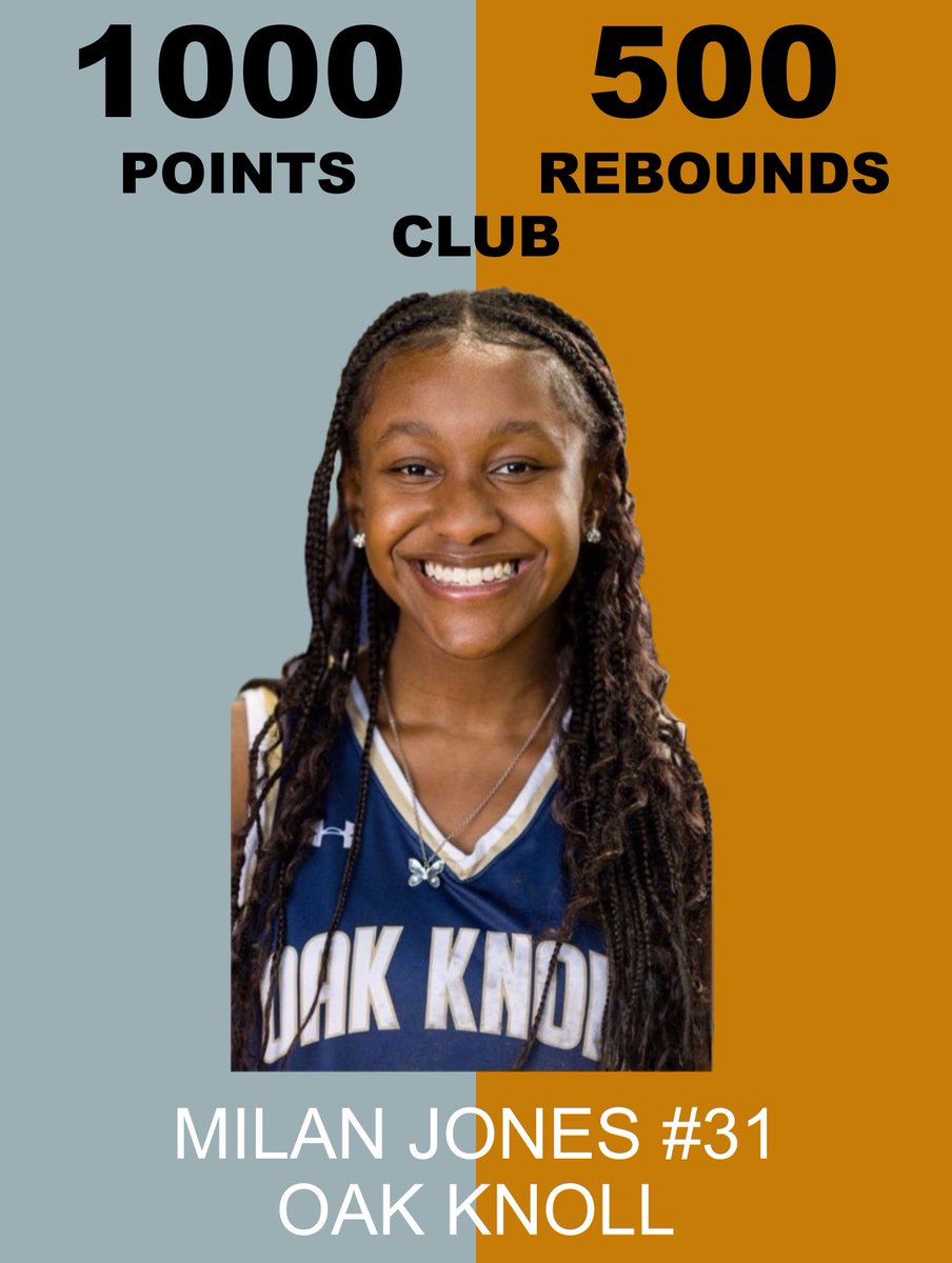 Congratulations to Milan Jones as she grabbed her 500th career rebound for Oak Knoll this past Saturday vs. South Plainfield to join the esteemed 1,000 point and 500 rebound club! She finished the game with a double double as she dropped 26 points and grabbed 13 rebounds.