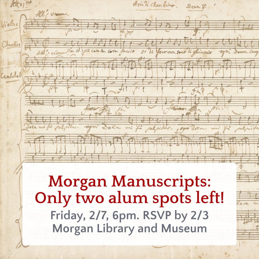 Our close-up look at the Morgan Library's music manuscripts only has two spots left (sorry, alums only)! RSVP now to grab your spot to see this collection of Mozart, Beethoven, Chopin, and many more.

Friday, February 7th, 6pm
225 Madison Avenue

connect.vassar.edu/VCNY_Composers