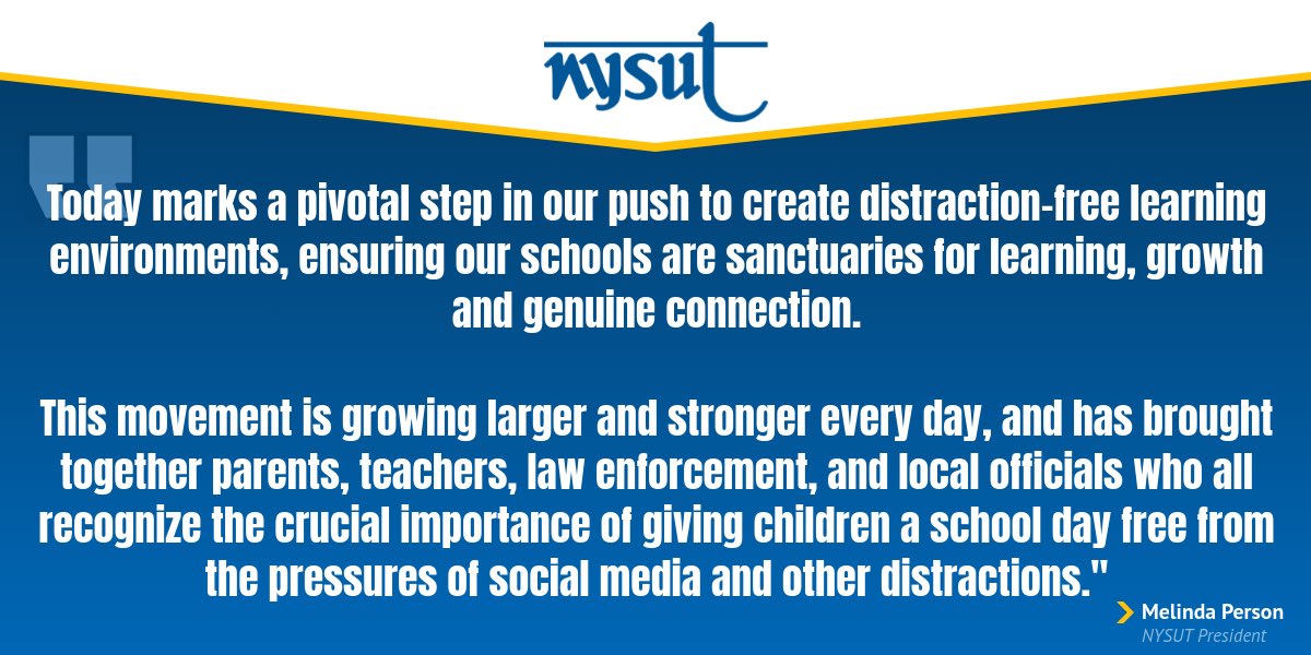 nysut's tweet photo. Today, NYSUT President @MelindaJPerson joined @GovernorKathyHochul to announce a proposal to implement bell-to-bell restrictions on student cellphones, with approved exceptions.

Thank you Gov. Hochul for your commitment to our students.

Learn more: https://t.co/AEbsRMAQFw https://t.co/n8MFHV6cX8