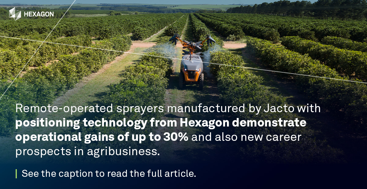 Discover how Jacto's autonomous sprayers, equipped with Hexagon's positioning technology, are transforming orange production in Brazil. 

Learn more about the successful partnership between Jacto and Hexagon hxgn.biz/4gVR2PH